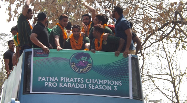 Champions of Star Sports Pro Kabaddi Season 3 - Patna Pirates at a road show to celebrate their victory in Patna