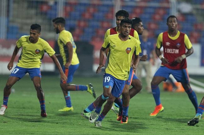 FC Goa players warm up session during match 36 of the Indian Super League (ISL) season 3 between FC Goa and NorthEast United FC held at the Fatorda Stadium in Goa, India on the 11th November 2016.