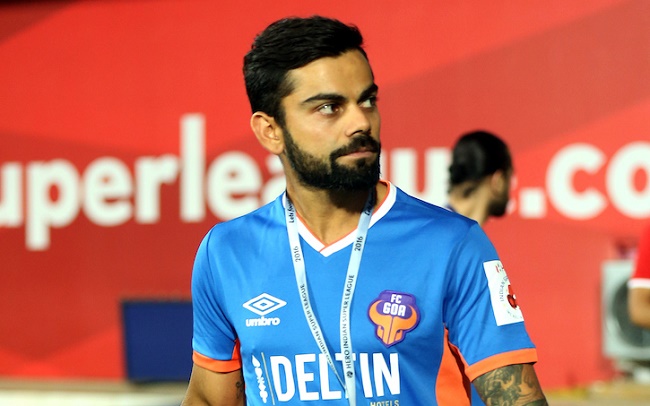 Virat Kohli, Indian cricket captain and co-owner FC Goa  during match 27 of the Indian Super League (ISL) season 3 between FC Goa and Delhi Dynamos FC held at the Fatorda Stadium in Goa, India on the 30th October 2016