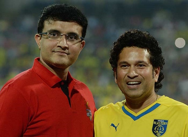 Sachin Tendulkar, co-owner of Kerala Blasters FC along with Sourav Ganguly, co-owner of Atletico de Kolkata