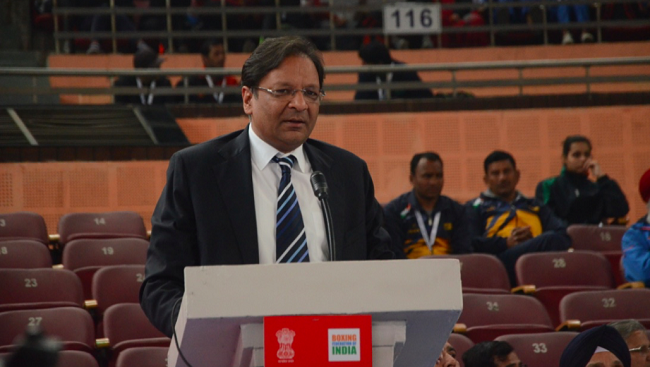 Boxing Federation of India President Ajay Singh addressing the boxing family