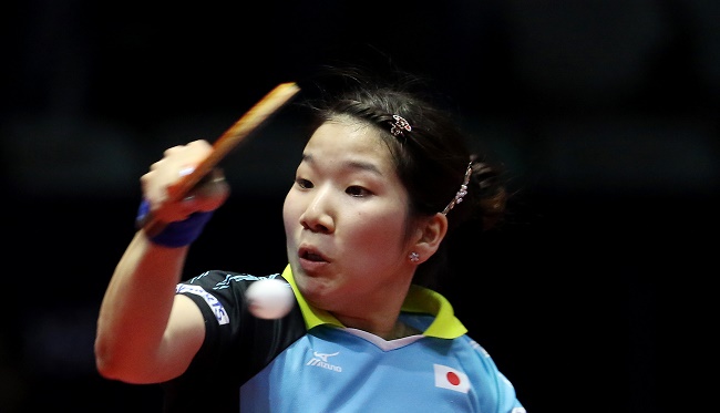 Sakura Mori of Japan in action during the Women singles Final match held as part of the of the Seamaster 2017 ITTF World Tour India Open