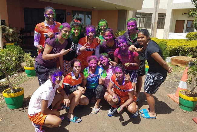 Indian Women's Hockey team enjoy a splash of colours