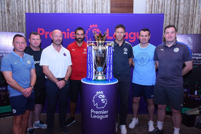 Paul Dickov, Graham Stuart, Alan Shearer, Robert Pires, Ronny Johnsen, Shay Given, Gerry Taggart at the announcement of the Premier League Live fan park in Bengaluru.