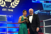 MC Mary Kom receives the first ever AIBA Legends award